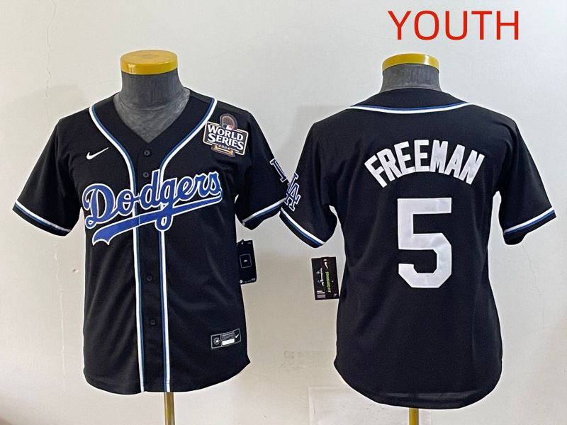 Youth 2025 Los Angeles Dodgers #5 Freeman Black Three generations Fashion Nike MLB Jersey style 9->youth mlb jersey->Youth Jersey